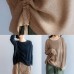 Chunky o neck khaki knit sweat tops fall fashion drawstring knit