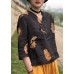 Casual Black Button Print Linen Shirt Top Half Sleeve