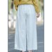 Women's literature white loose straight elastic waist lace up wide leg pants