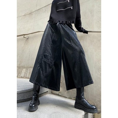 Wide leg pants women's high waist straight tube casual PU leather pants 2021