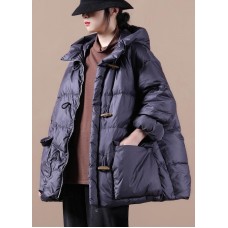 women plus size down jacket black hooded pockets goose Down coat