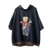 Navy Loose Hooded Print Fall Sweatshirt Street Wear