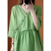 French Green V Neck Ruffled asymmetrical design Fall Half Sleeve Shirt