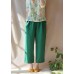 Unique Green Pants Summer Pockets Elastic Waist Sewing Pant